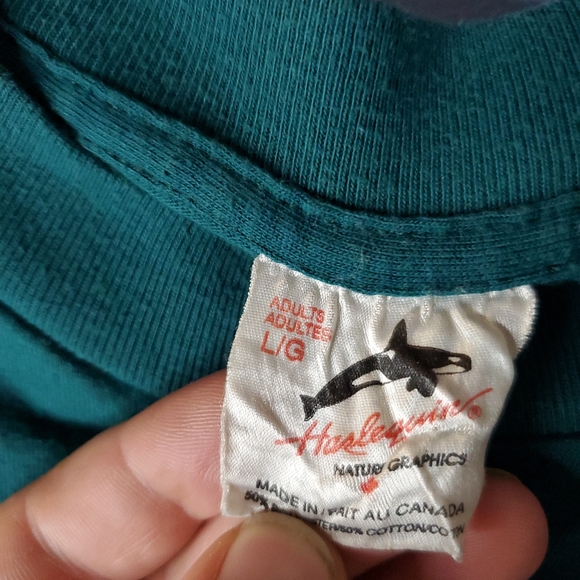 Single Stich Harlequin Natures Graphic wolf T-shirt Made In Canada Size  L - Picture 2 of 3